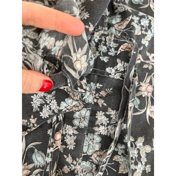 Vintage Lightweight Sundress Black Floral Side Ties Collar Small Medium JL - Picture 9 of 9